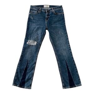 Free People Womens Boho Distressed Mid Rise Blue Jeans Straight Leg Crop Sz 28